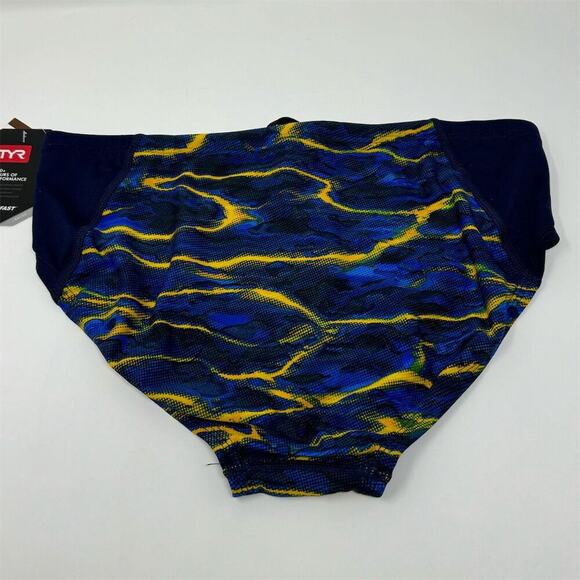 TYR Lambent Racer Swim Brief Men's Navy/Gold Chlorine-Resistant Size 38 - Picture 4 of 5